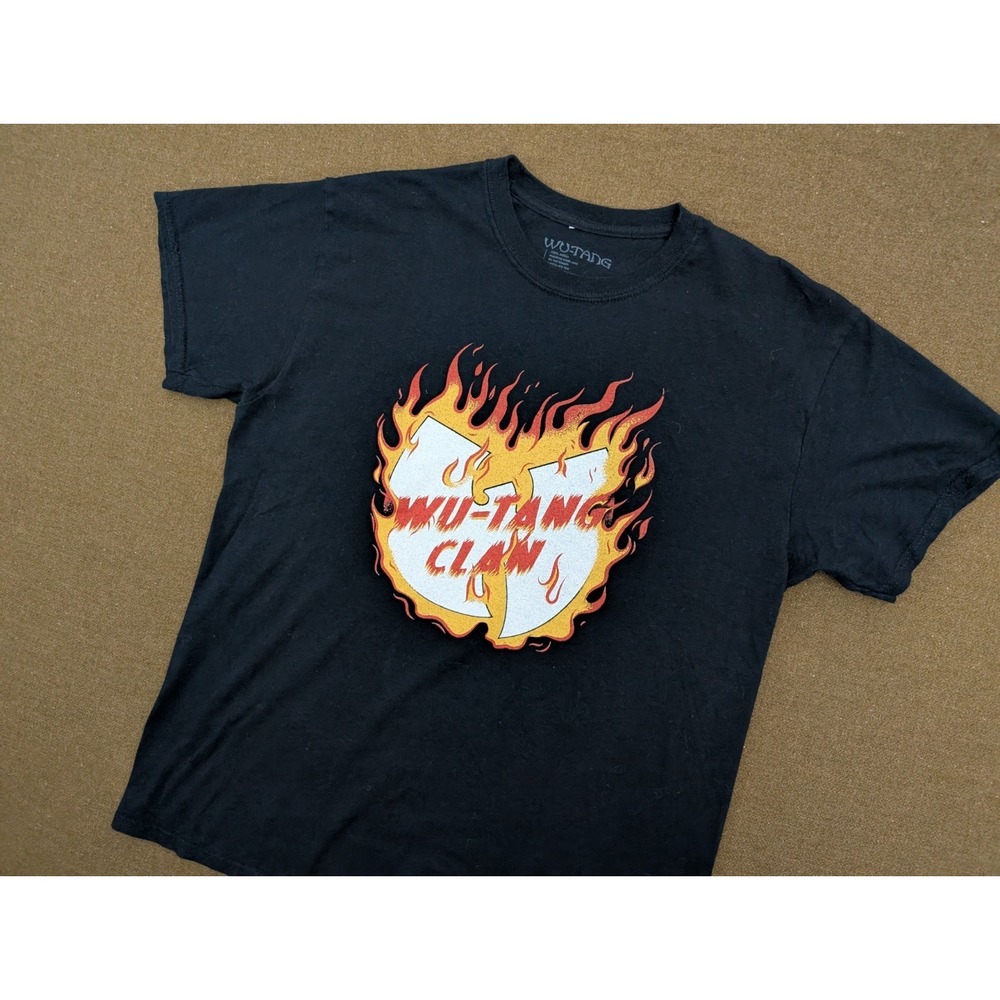 Wu Tang Clan Shirt Mens Large Black Orange Hip Hop Rap Music Tee Flames